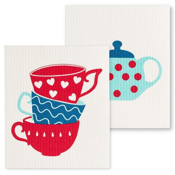 Teapot & Cups Dishcloths. Set of 2
