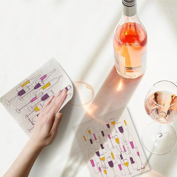Wine Bottles & Glasses Dishcloths. Set of 2 - Image 4