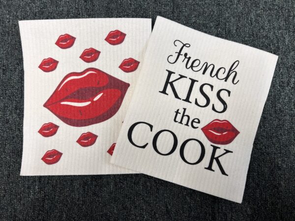 French Kiss the Cook Dishcloths. Set of 2